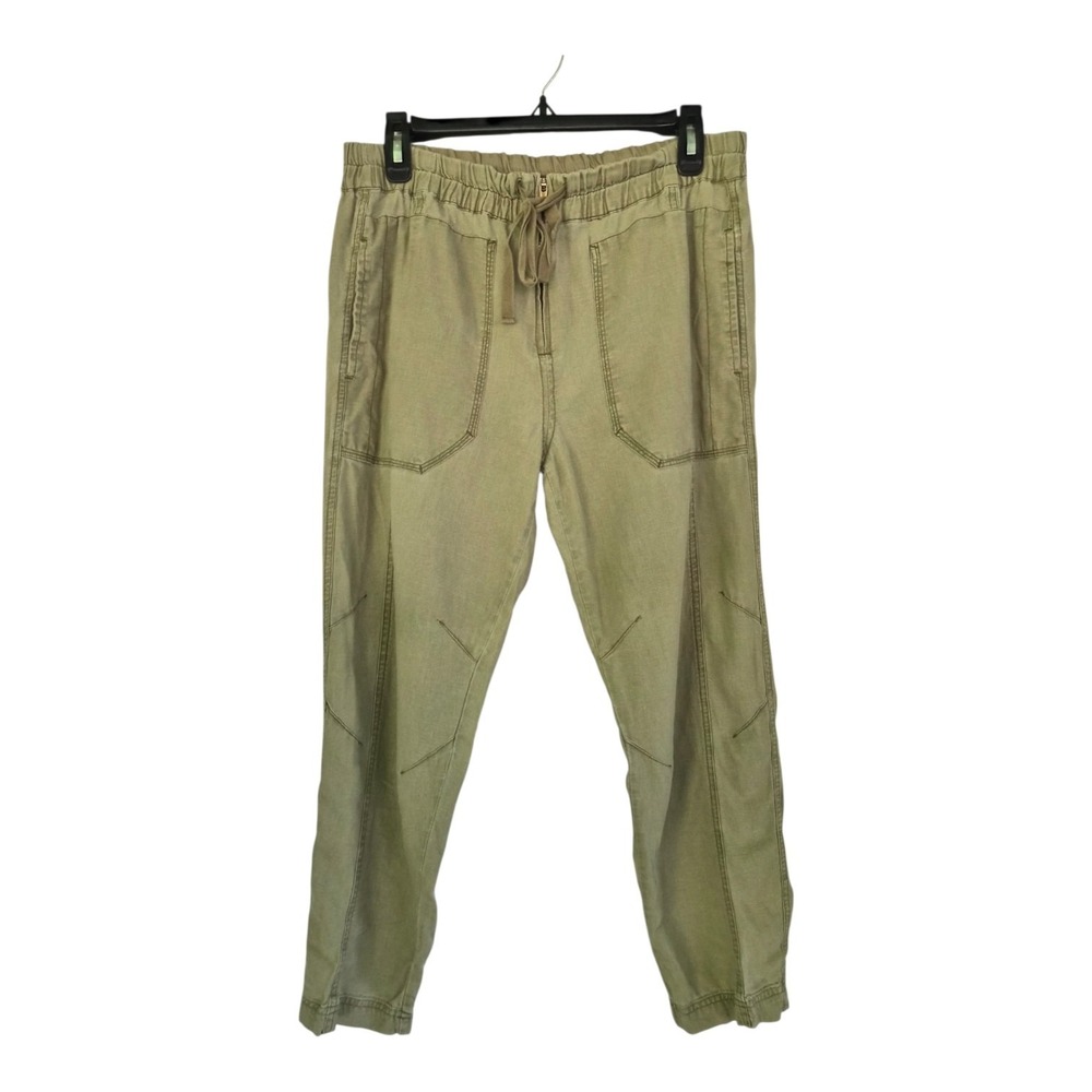 Free People Linen Blend Jogger Pants Olive Green Drawstring Utility Relaxed XS